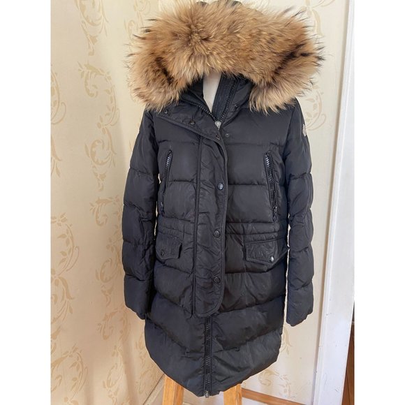 Authentic Moncler Goose Down Fur Hoodie Long Jacket Ladies Size 3/Large